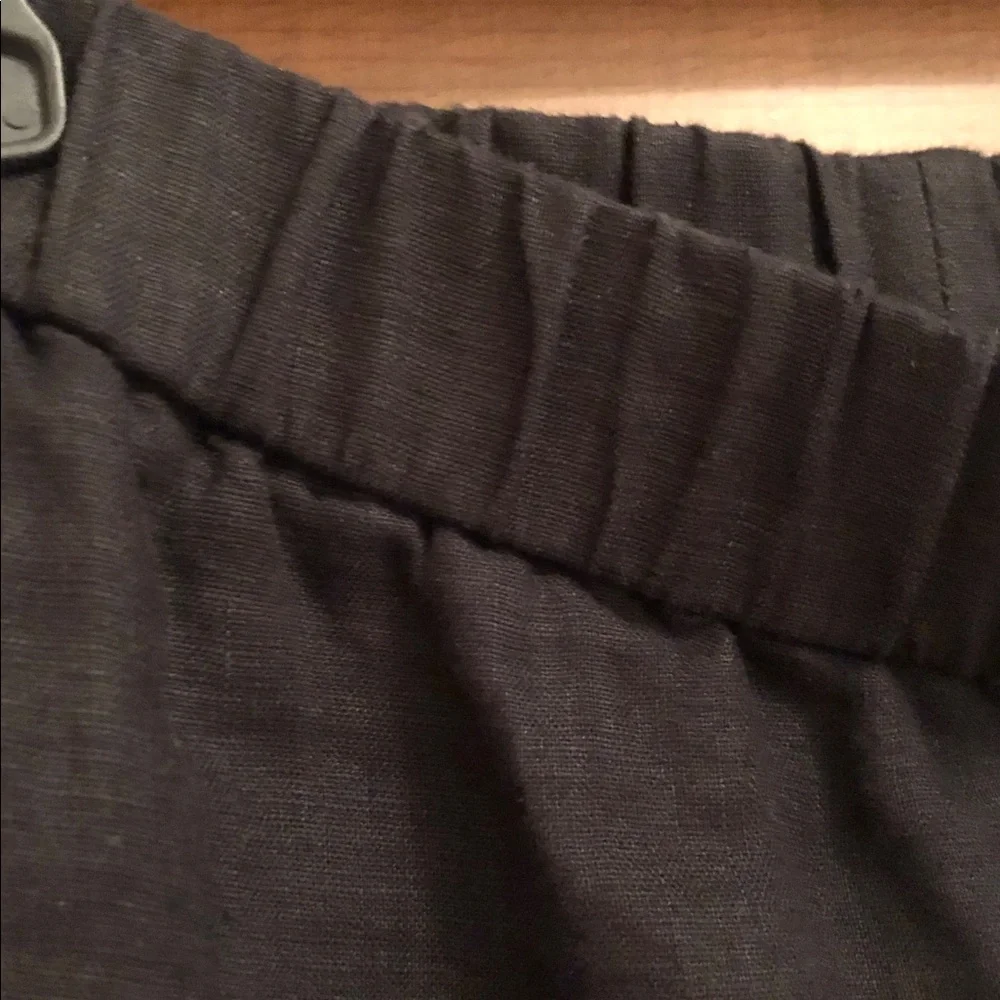 Eileen Fisher Black Elastic-Waist Straight-Leg Linen Ankle Pants - Picture 6 of 7